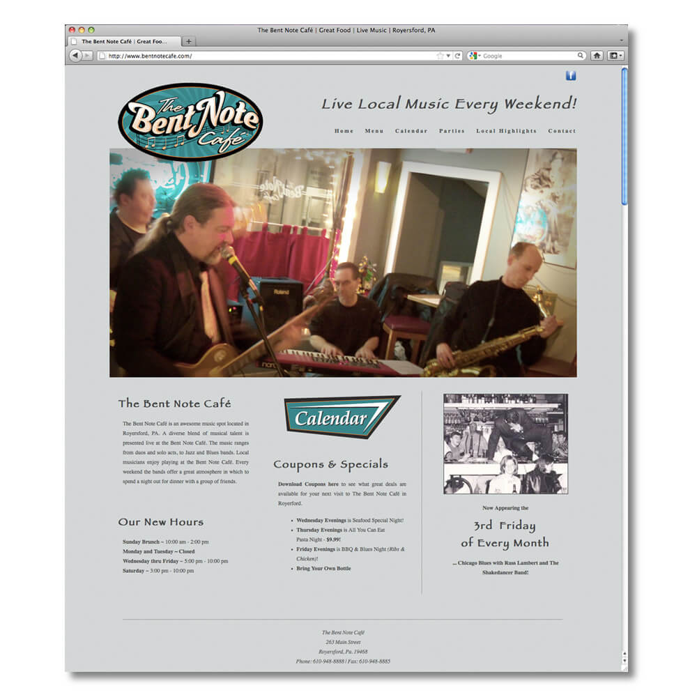 Bent Note Cafe, web design